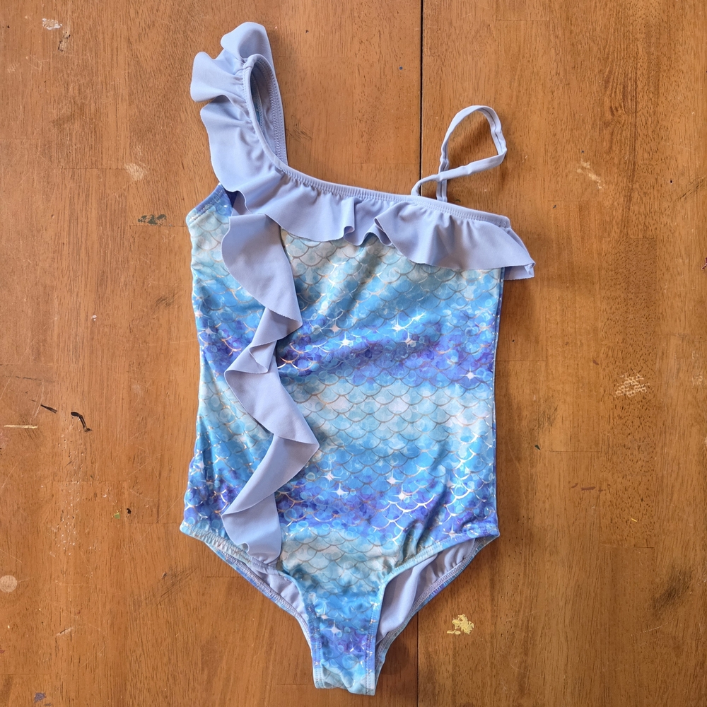 Justice Blue and Purple Ruffle One Piece Swimsuit